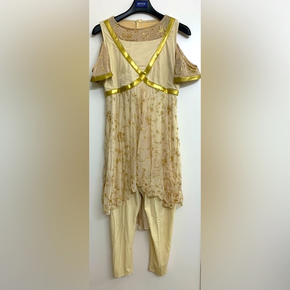Gold pantsuit with skirt great for dance or Cosplay - Picture 1 of 4
